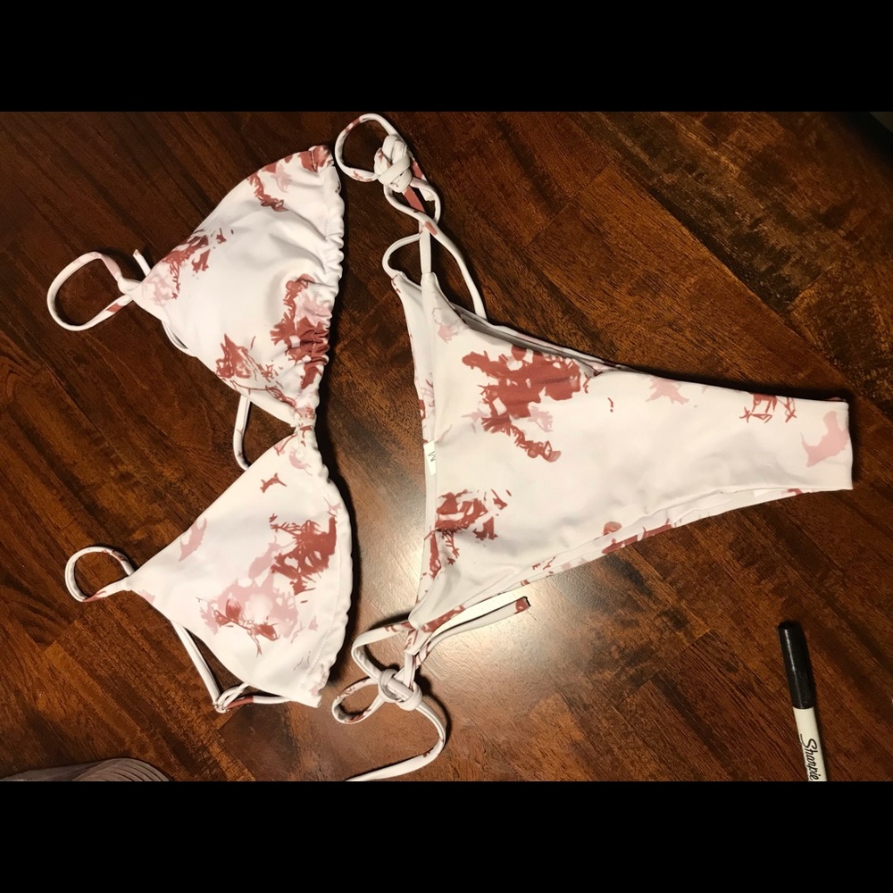 Brown and white tie dye bikini